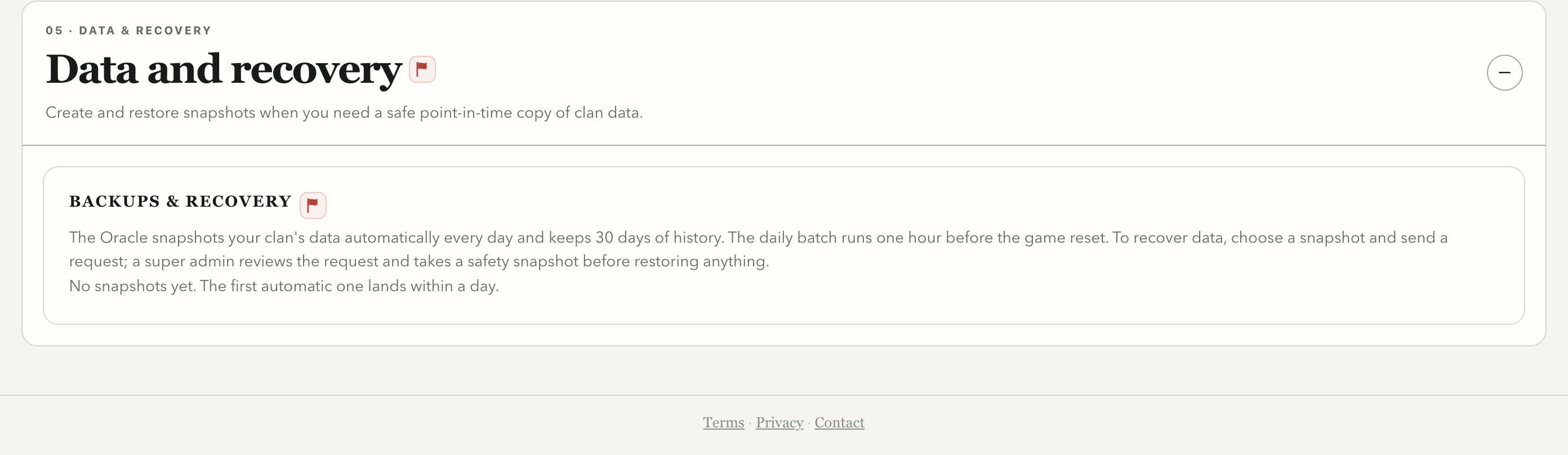 Recovery settings screen